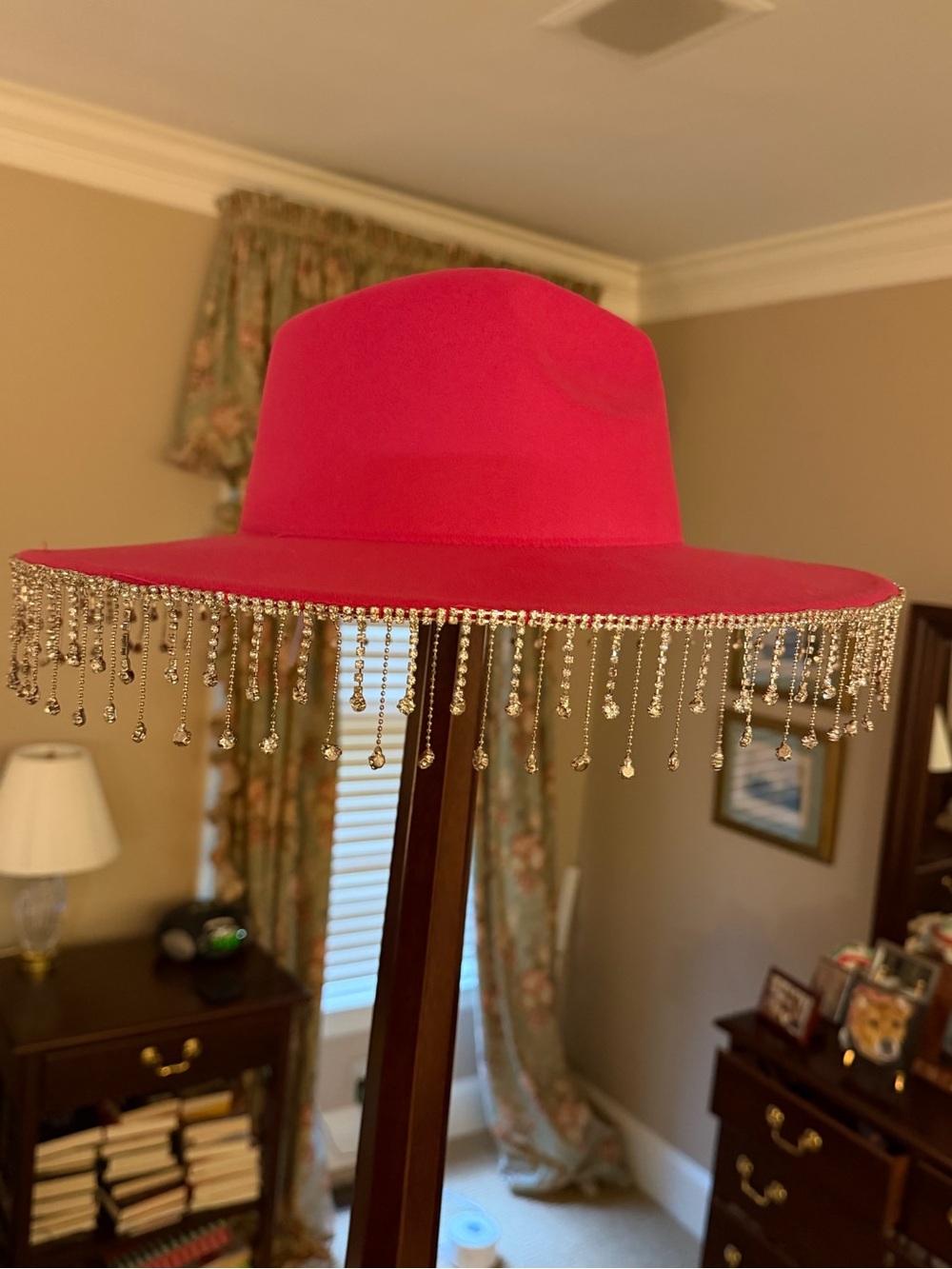 Blue B Collection Hot Pink Rhinestone Fringe Flatbrim Hat - Picture 2 of 6